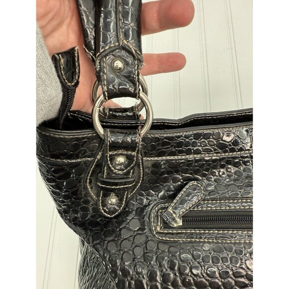 NINE WEST Vintage‎ Black Pebbled Shoulder Bag Purse Faux Leather - Picture 6 of 16